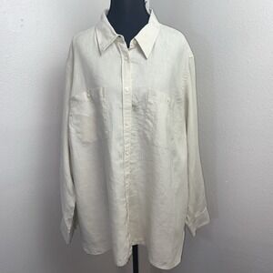Lauren‎ Ralph Lauren Blouse Women's 3X Tan Linen Roll Tab Sleeve Lagenlook Beach
